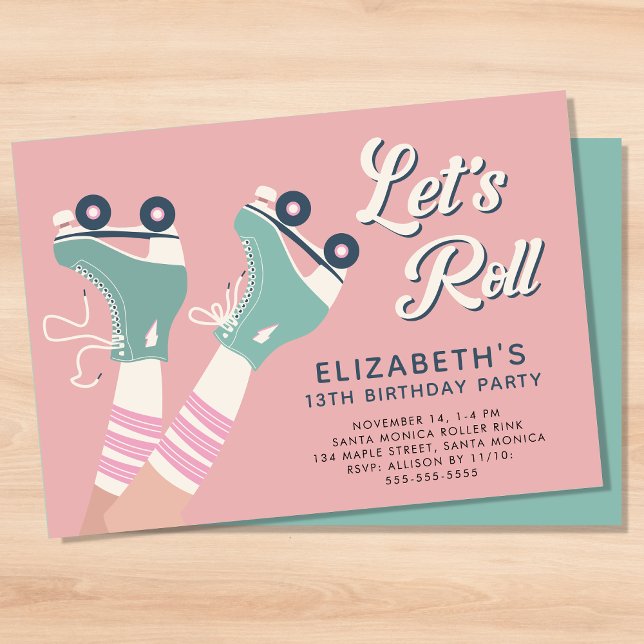 Roller Skaten Birthday Party Einladung (A roller skating birthday party invitation with a cool retro vibe)