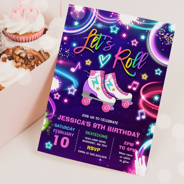 Roller Skaten Birthday Party Neon Glow Skaten Einladung (Von Creator hochgeladen)
