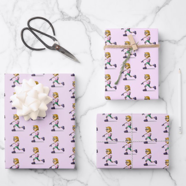 Roller Skaten Birthday Party Pink Geschenkpapier Set (Vorderseite)