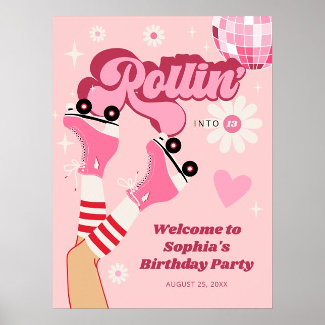 Roller Skaten Birthday Party Poster-Zeichen Poster (Vorne)