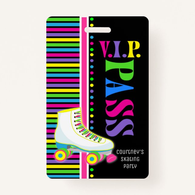 Roller Skaten Birthday Party VIP Pass Glow Party Ausweis (Vorderseite)
