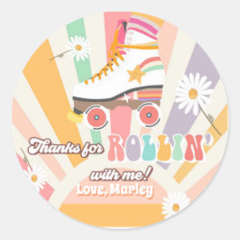 Roller Skaten Birthday Retro Skate Rollin Danke Runder Aufkleber
