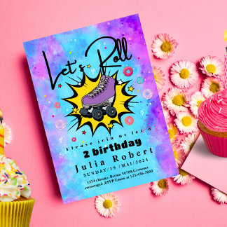 Roller Skaten Dessert donuts Geburtstag COLORFUL Einladung