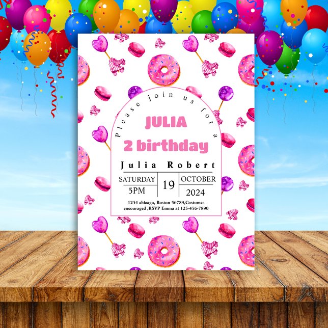Roller Skaten Dessert donuts Geburtstag rosa lila Einladung (Von Creator hochgeladen)