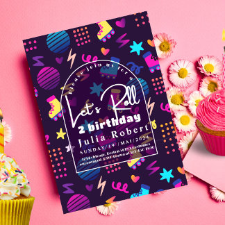 Roller-Skaten Geburtstagsmuster, glänzendes Skaten Einladung