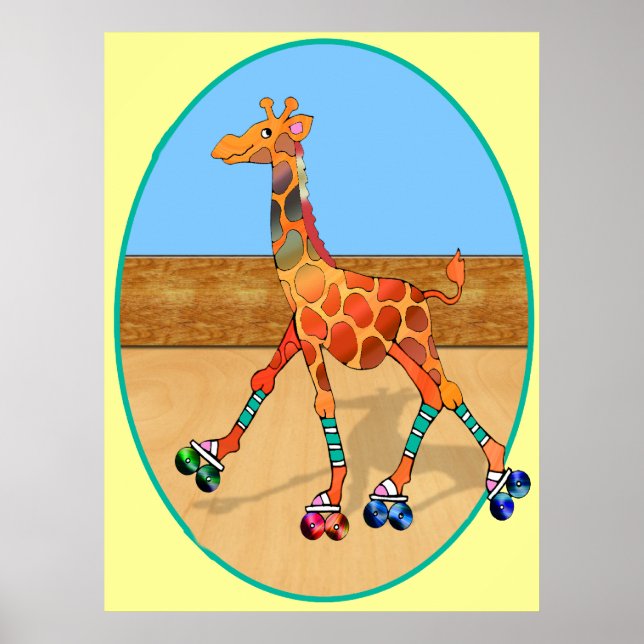 Roller Skaten Giraffe am Roller Rink Poster (Vorne)