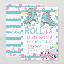Roller Skaten Girl Geburtstag Pastel Blue Pink Einladung