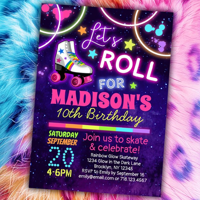 Roller Skaten Girls Rainbow Neon Birthday Party Einladung (Von Creator hochgeladen)