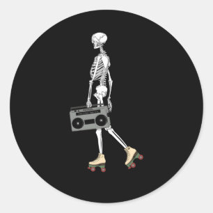 Roller Skaten Halloween Skeleton 80er Jahre Runder Aufkleber
