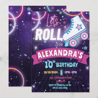 Roller Skaten Neon Birthday Girl Glow Einladung
