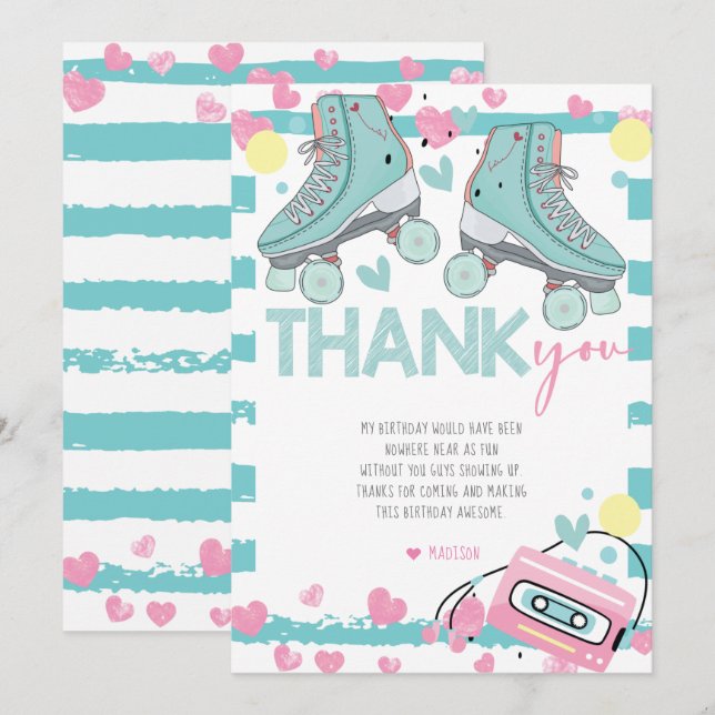 Roller Skaten Pastel Birthday Dankeskarte (Vorne/Hinten)