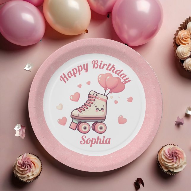 Roller Skaten Pink Glitzer Girl's Birthday Party Pappteller (Von Creator hochgeladen)