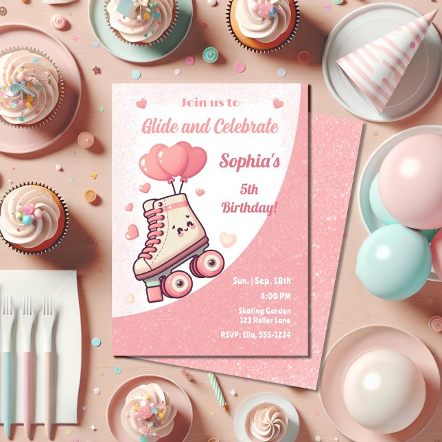 Roller Skaten Pink Heart Girl's Birthday Party Einladung (Von Creator hochgeladen)