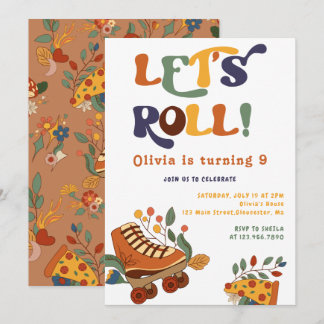 Roller Skaten Retro Hippie Geburtstag Einladung