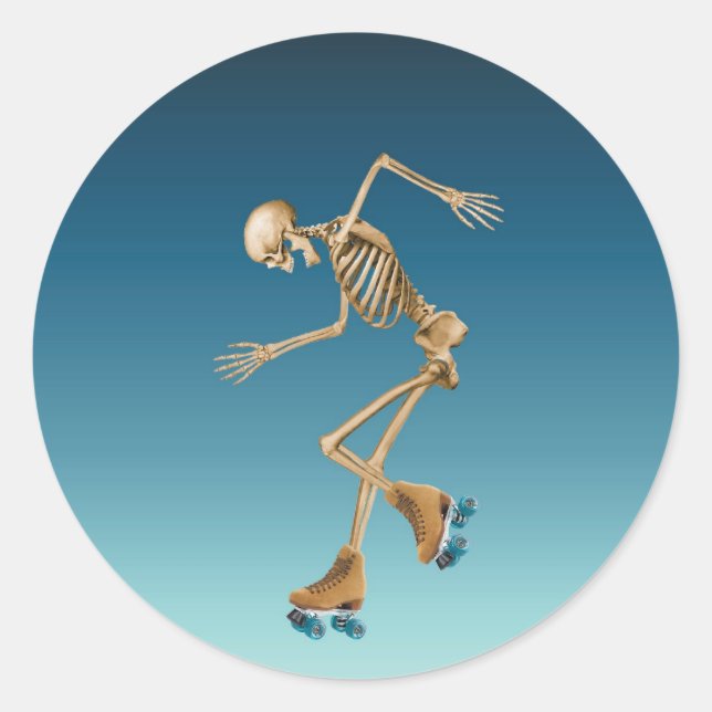 Roller Skaten Skeleton Blues Runder Aufkleber (Vorderseite)