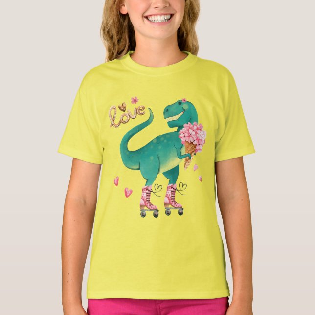 Roller Skaten T-rex in Liebe T-Shirt (Vorderseite)