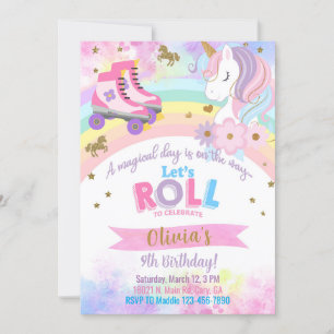 Roller Skaten Unicorn Mädchen Geburtstagseinladung Einladung