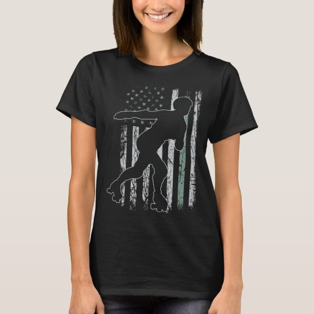 Roller Skates Retro USA Flag Skate 4th of July T-Shirt (Vorderseite)