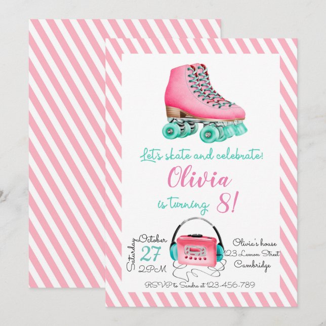 Roller Skating Birthday Invitation (Devant / Derrière)