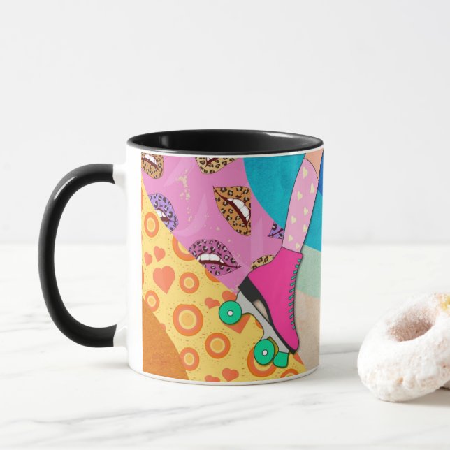 Roller Skating Fun 1980s Style Mug (Avec donut)
