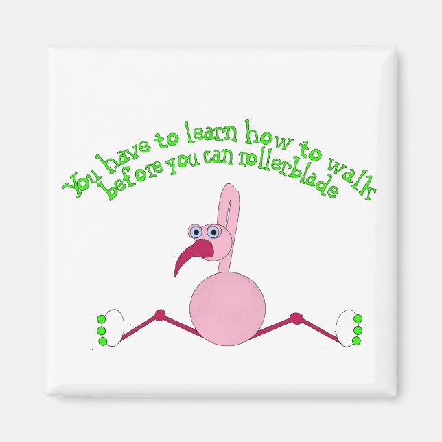 Rollerblading Flamingo Magnet (Vorne)