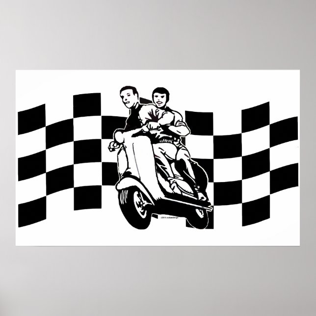 Rollerfahrer in Schwarzweiß-Karo Poster (Vorne)