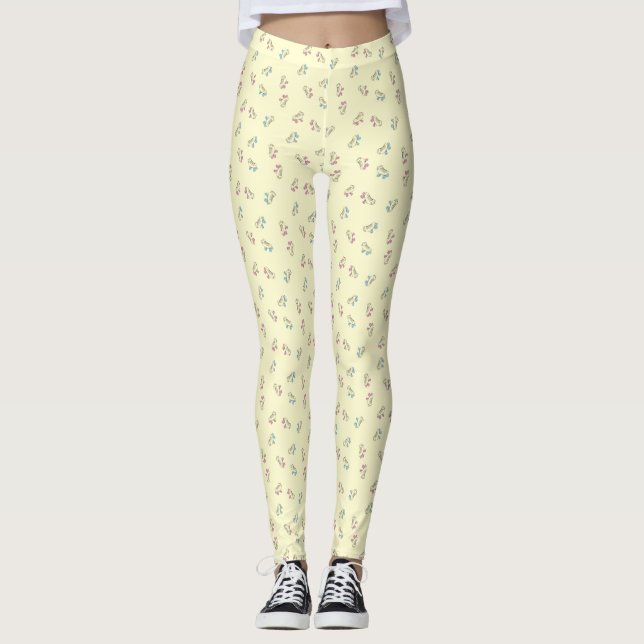 Rollerskate Pale Yellow Kontur Cartoon Pattern Leggings (Vorderseite)