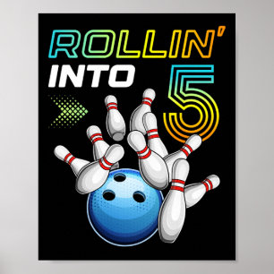 Rollin in 5 Retro Bowling Geburtstagsparty 5. Bir Poster