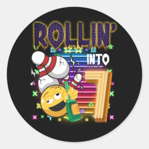 Rollin in 7 Bowling Geburtstagsparty 7. Geburtstag Runder Aufkleber