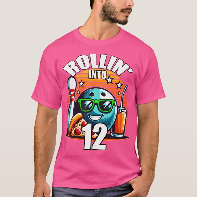 Rollin Into 12 Bowling Birthday Party 12Th Birthda T-Shirt (Vorderseite)