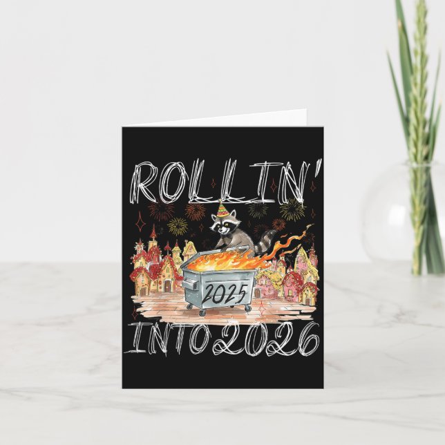 Rollin 'Into 2026 Frohes Neues Jahr Waschbär Männe Karte (Vorderseite)