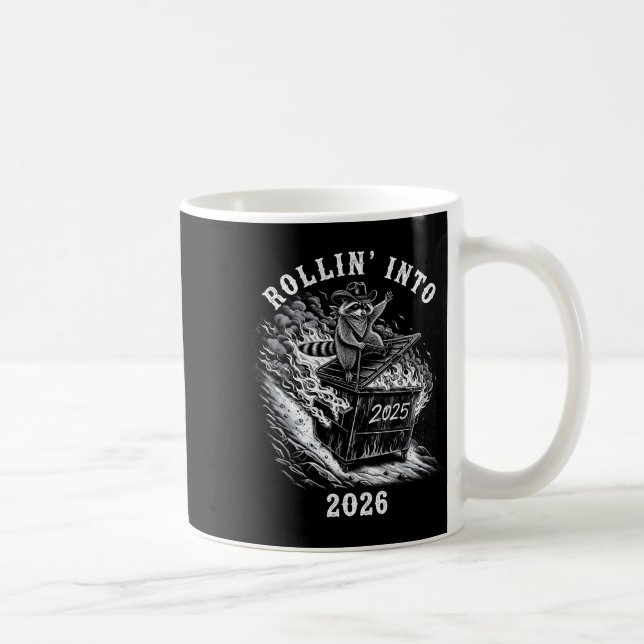 Rollin' Into 2026 Funny Cowboy Raccoon Happy New Y Kaffeetasse (Rechts)