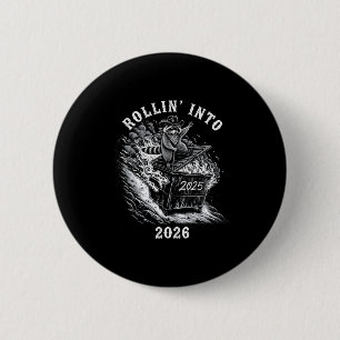 Rollin 'Into 2026 Lustiger Cowboy Waschbär Frohes Button