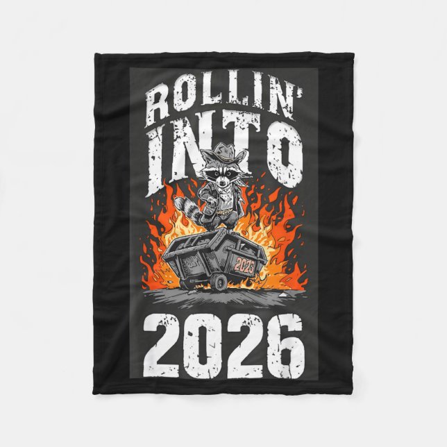 Rollin Into 2026 Raccoon Funny Dumpster Fire 2025  Fleecedecke (Vorderseite)