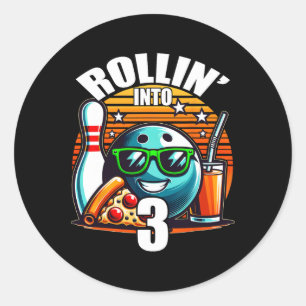 Rollin Into 3 Bowling Geburtstagsfeier 3. Geburtst Runder Aufkleber