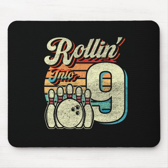 Rollin Into 9 Bowling Birthday Party 9th Birthday  Mousepad (Vorne)