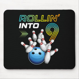 Rollin Into 9 Retro Bowling Birthday Party 9th Bir Mousepad