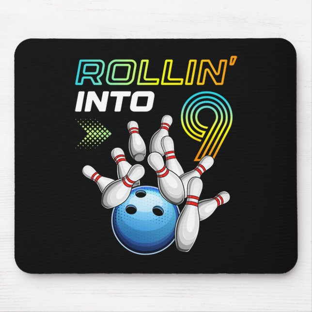 Rollin Into 9 Retro Bowling Birthday Party 9th Bir Mousepad (Vorne)