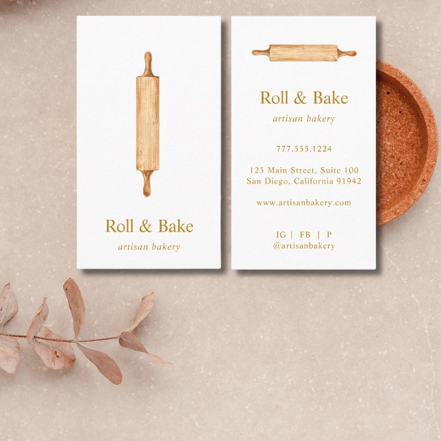 Rolling Button Bakery Koch Caterer Gold Script Visitenkarte (Von Creator hochgeladen)