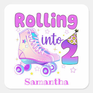 Rolling in 2 Roller Skater Geburtstagsfeier Quadratischer Aufkleber