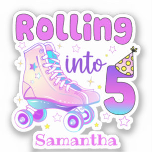 Rolling in 5 Roller Skater Geburtstagsfeier Aufkleber