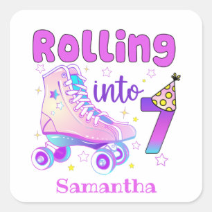 Rolling in 7 Roller Skater Geburtstagsfeier Quadratischer Aufkleber
