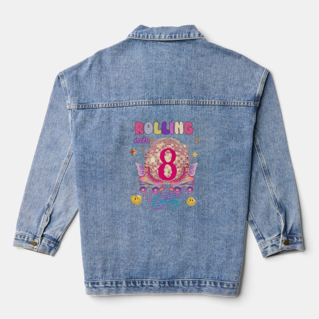 Rolling in Skate Roller Birthday Girl Matching Jeansjacke (Rückseite)