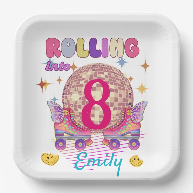 Rolling in Skate Roller Birthday Girl Matching Pappteller (Vorderseite)