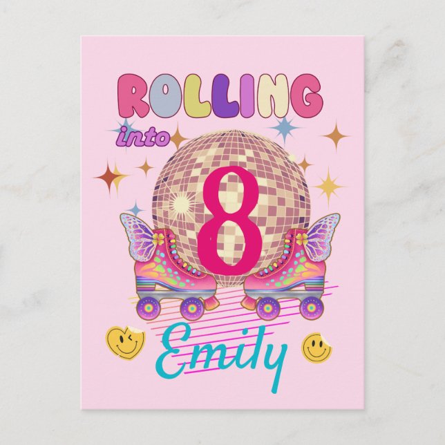 Rolling in Skate Roller Birthday Girl Matching Postkarte (Vorderseite)