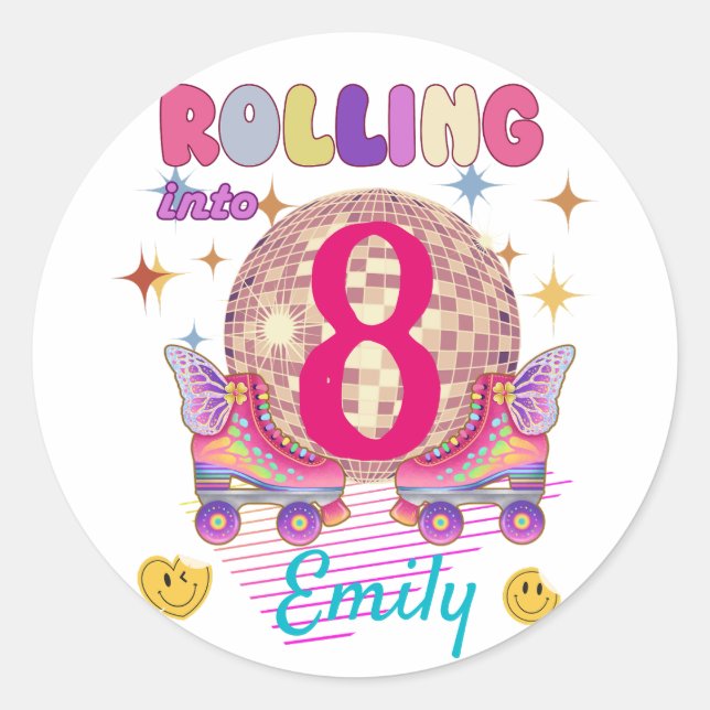 Rolling in Skate Roller Birthday Girl Matching Runder Aufkleber (Vorderseite)