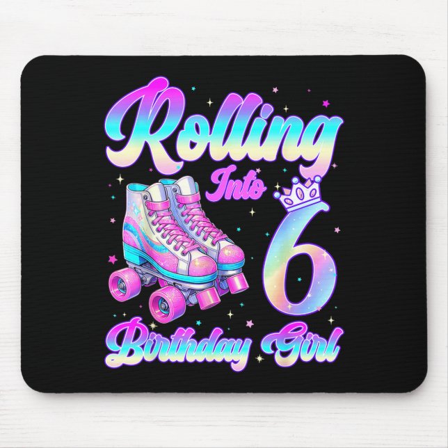 Rolling Into 6 Year Old Roller Skating 6th Birthda Mousepad (Vorne)