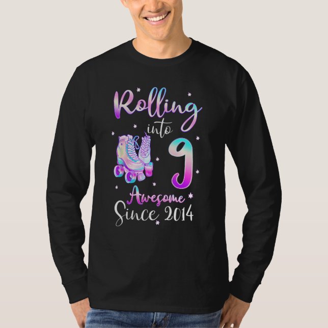 Rolling Into 9 Awesome Since 2014 9th Bday Roller  T-Shirt (Vorderseite)