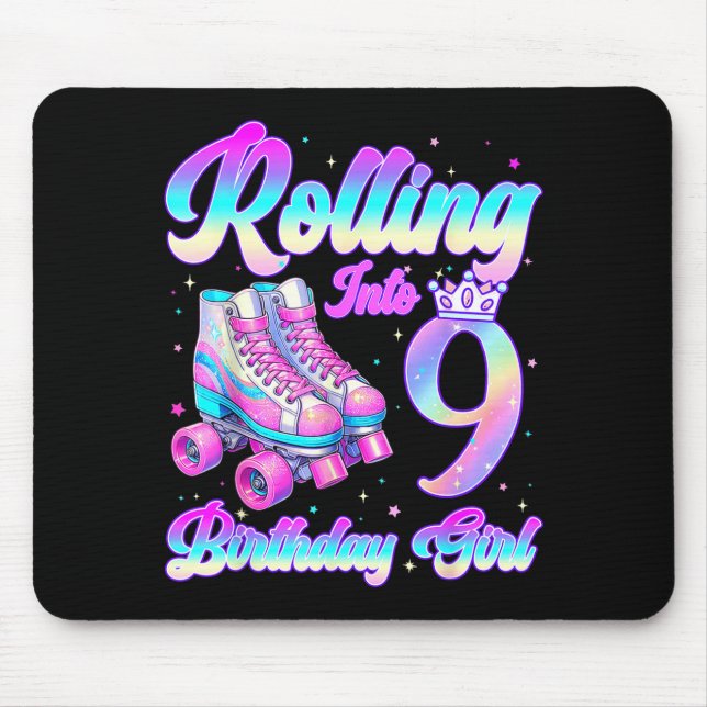 Rolling Into 9 Year Old Roller Skating 9th Birthda Mousepad (Vorne)