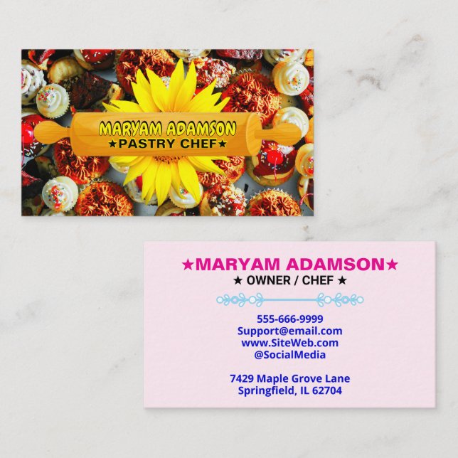 Rolling Pin Patisserie | Floral Cake Bakery Visitenkarte (Vorne/Hinten)